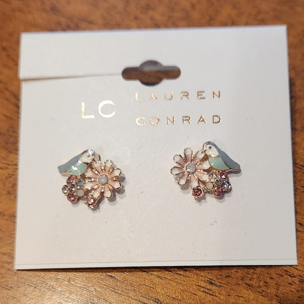 Kohl's LC Lauren Conrad Bird and Flower Earrings - Blue and Pink